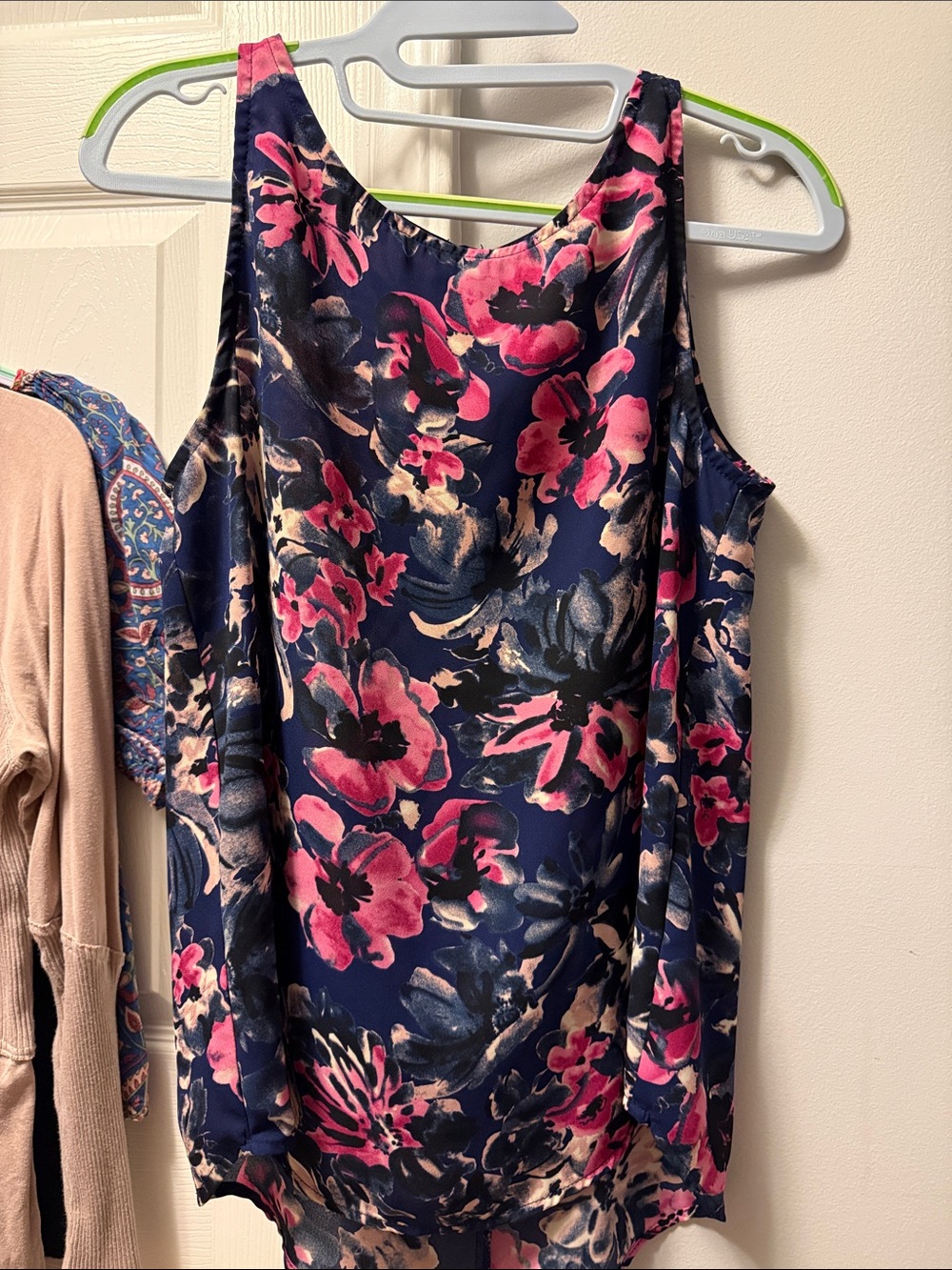 Allison Joy Navy Floral Tank Top with Pink and Cream Accents